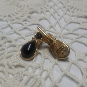 Monet Gold Tone and Black Earrings